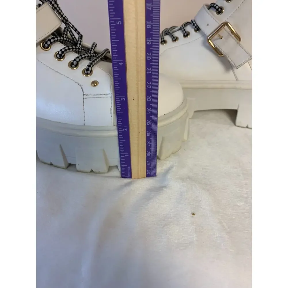Forever 21 Ankle Boots Goth Grunge White Chunky Womens Size 7.5 Lace Up Zip Side - Picture 8 of 9
